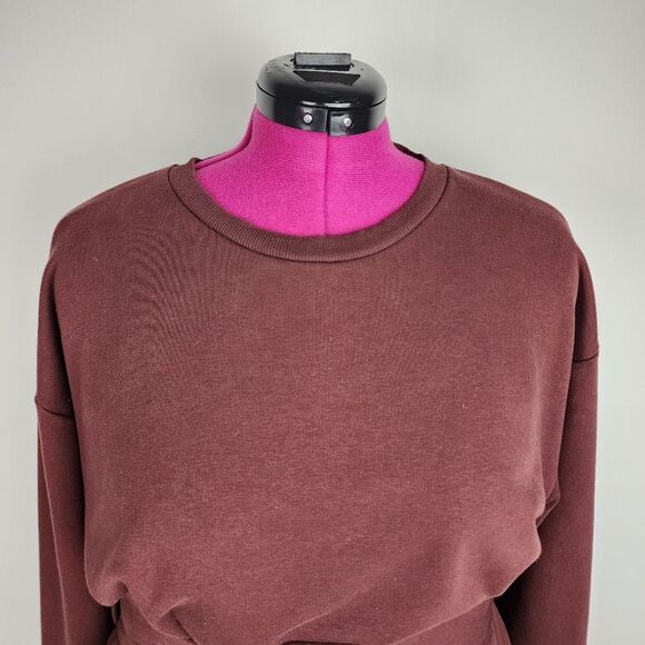 Topshop Brown Cotton Belted Sweatshirt Dress Round Neck Long Sleeve Size 10 - Picture 9 of 11